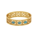 Golden hollowed-out vintage cuff bracelet with three oval turquoise gemstones - Ancient Coin Pattern Turquoise Hollow Style (7#)