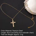 Golden titanium steel cross necklace with white cubic zirconia and a 45cm link chain - Cross No.38 Gold (A1216)