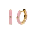Rosafarbene Emaille-Ohrringe mit Goldbasis und Zirkonia im minimalistischen Stil - Rosa Emaille Glatte Creolen