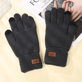 Men's dark grey knitted touchscreen gloves with thermal insulation and ribbed cuffs - Pineapple Texture / Dark Gray