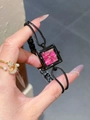 Elegant square black watch with rose red sunburst dial and woven rope strap - Snake Chain Gunmetal Rose Red