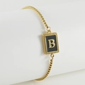 Bracciale regolabile in acciaio inossidabile dorato con ciondolo smalto nero lettera B - B-Nero
