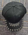 Black beret painter hat featuring decorative metal eyelets and a smiley face brim pattern - 27.5*7cm / Grommet Baseball Cap (Baseball Cap Grommet)