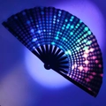Detail of LED folding fan showing colorful light beads on black fabric in the dark - LED Colorful Glowing A4