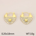Boucles d'oreilles cœur en acier inoxydable doré avec diamants brillants, 20x18mm - Style C Double Coeur (KE113811-KFC)
