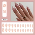 Long almond press-on nails with nude base and minimalist white wave line patterns - White Wave Line Style (W005)