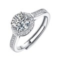 Classic silver six-prong heart and arrow zircon ring with sparkling side stones - Adjustable Open / 1 Carat Classic Halo Setting Style(XSD-09)