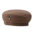 Detail of wool beret showing premium fabric texture and silver heart metal buckle - M(56-58cm) / Khaki With Silver Heart
