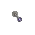 Silver stainless steel flat back stud piercing with a round purple zircon stone - Purple Zirconia