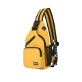 Detail view of yellow oxford fabric crossbody chest bag with adjustable printed straps - Yellow