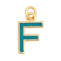 Golden letter F pendant with green enamel inlay for personalized jewelry making - Sky Blue - Letter F