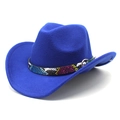 Detail of royal blue wool fedora hat featuring a stylish snakeskin band and metal buckle - M (56-58cm) / Sapphire Blue