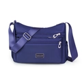 Borsa a tracolla in tessuto Oxford viola scuro con multi-cerniere e tracolla regolabile - Blu