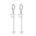 Orecchini a cerchio in acciaio inossidabile argento con stelle e catene - Stile Doppia Stella Acciaio (MS-737 Steel)