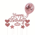 Roségold Glitzer Tortendeko Set mit Happy Birthday Schild, Herzen, Sternen und Ballon - Roségold Set 03