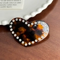 Pasador de corazón de carey con diamantes de imitación brillantes en marrón oscuro - Pinza para el cabello / Tortoise