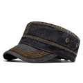 Berretto militare in denim grigio scuro con cuciture gialle a contrasto e occhielli - Regolabile / Nero