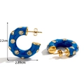 Blauwe emaille C-vormige oorbellen met witte strasstenen en vergulding, 2,2x2,89cm - Blauwe Strass Dikke C-Vorm Stijl
