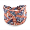Elastic headband in coral orange with vintage bohemian moth and crescent moon patterns - Style 129