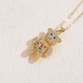 Luxury 14K gold plated bear pendant necklace with colorful zircons and pavé diamonds - 14K Gold Plated Colorful Zirconia Teddy Bear