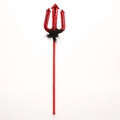 Red glitter devil trident for Halloween costume with black feather details and red handle - Red Fork