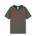 Dark gray cotton T-shirt featuring a red cursive 'love' print and heart detail - XS / Dark Gray (Red Print)