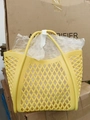 Hollow bright yellow silicone basket tote bag with diamond mesh pattern design - Yellow
