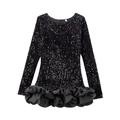 Sexy schwarzes Pailletten-Langarmkleid mit voluminösem Satin-Ballonsaum - XS / Schwarze Pailletten