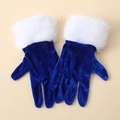 Guanti in velluto blu scuro con polsini in finta pelliccia bianca per Natale - 24cm / Blu Reale