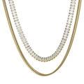 Double-layer gold snake chain and sparkling crystal tennis necklace for women - Double Layer Snake Chain Rectangle Zircon Necklace / Gold (KN229239-Z)