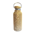 Golden rhinestone encrusted 17oz vacuum insulated water bottle with bamboo lid - Bright Gold