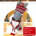 Large grey Christmas gnome stocking with long legs hanging on festive mantelpiece decoration - Gnome Red (109-A)