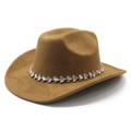 Classic camel faux suede western cowboy hat featuring sparkling olive leaf rhinestone trim - M(56-58cm) / Khaki (Suede 01)