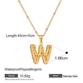 3D bubble letter W pendant necklace in gold plated stainless steel on beaded chain - Letter W