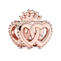 Rose gold crown and interlocking hearts charm with beaded edge for DIY bracelets - Rose Gold Double Heart Crown (040)