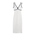 Robe midi sans manches blanche à col en V avec des bordures noires contrastées à plat - Blanc