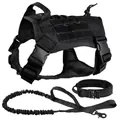 Black tactical dog collar harness and leash set made of high-strength nylon fabric - L / Harness, Leash And Collar Set / Black