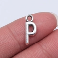 Silver finish metal letter P alphabet pendant charm for DIY jewelry making 16mm - Letter P (B15669) / Antique Silver