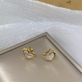 Orecchini a cuore in oro con inserto in madreperla su base color champagne - Orecchini a Lobo Cuore in Madreperla (6633)