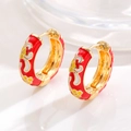 Detailed macro of vintage colorful floral enamel hoops with polished golden texture - Red Pattern (Zinc Alloy)