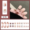 Mocha marble press-on nails with heart charms, glitter, and rhinestones in a 24-piece set - Mocha Smudge Gold Heart Rhinestone Style (D-90) / 24 Pcs/Set