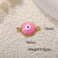 Pink evil eye pendant connector with gold frame showing dimensions 16mm by 10mm - A0275-Pink