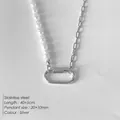 Halskette aus Edelstahl mit Perlen und Büroklammerkette in Silber mit Ovalverschluss - Kleiner Karabiner Mix Perle Büroklammerkette (XNL0052-1) / Silber