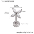 Silver titanium alloy lip ring featuring clover shaped zircon stones with dimensions - Steel Color Lip Stud (T023)