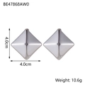 Silver geometric square stud earrings in stainless steel with 4cm sleek metallic finish - Solid Cube Stud Earrings (BE47868AW0)