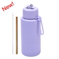 1L matte purple stainless steel insulated sports water bottle with straw and cleaning brush - 1 L / Pop-up Straw Lid / Taro Purple