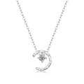 Macro shot of a S925 sterling silver crescent moon necklace with a sparkling moissanite stone - (s925 Silver + Moissanite Sn12466) / Chain Length 40cm + 5cm (extension Chain)