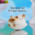 Siamese cat figurine with natural white crystal stone for desk decor and energy healing - 1244-1 Siamese Cat White Crystal