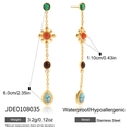 Detail showing 6.0cm long stainless steel earrings with multi-color natural stone beads - Bohemian Multicolor Gemstone Long Earrings (JDE0108035)