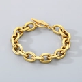 Polished gold-plated stainless steel chunky link bracelet with a classic toggle clasp - Gold (KB203019-Z)
